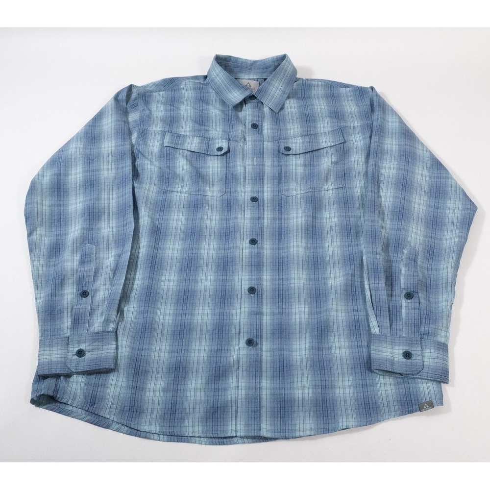Ascend Mens Blue Plaid Long Sleeve Button Down Hiking Shirt Ventilated Back XL
